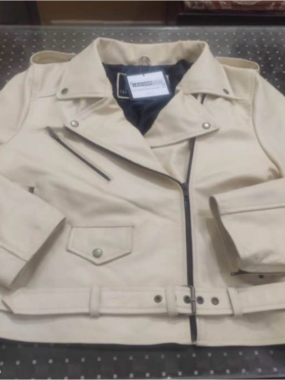 Wedding Embroidered Cream leather jacket by Leather Skin approximately XL-XXL